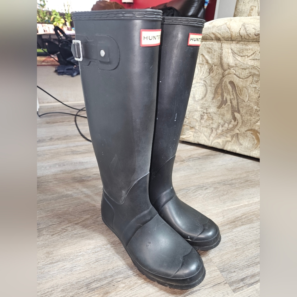 Hunter Original Tall Wellington Rain Boot in Matte Black sz 8
